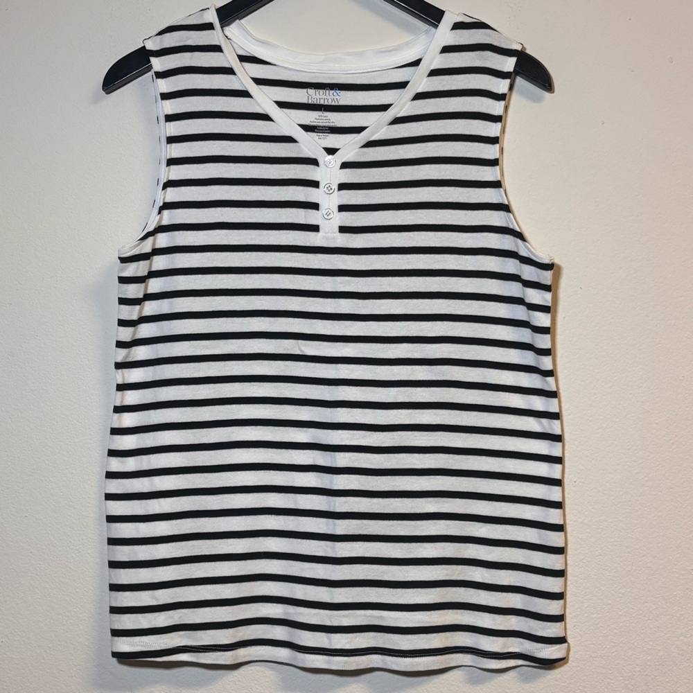 Croft & Barrow Striped Sleeveless Tank Top Black White Size L